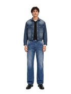 Grady Mid Rise Contrast Stitch Relaxed Straight Jean