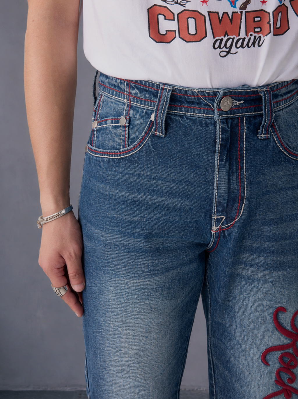 Cade Embroidered Wide Leg Jean