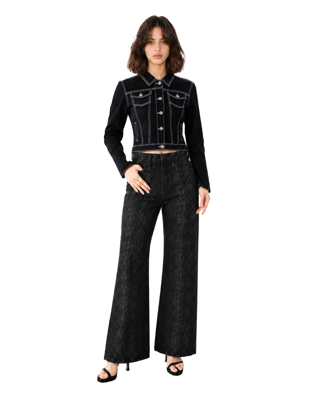 Contrast Stitch Black Denim Jacket