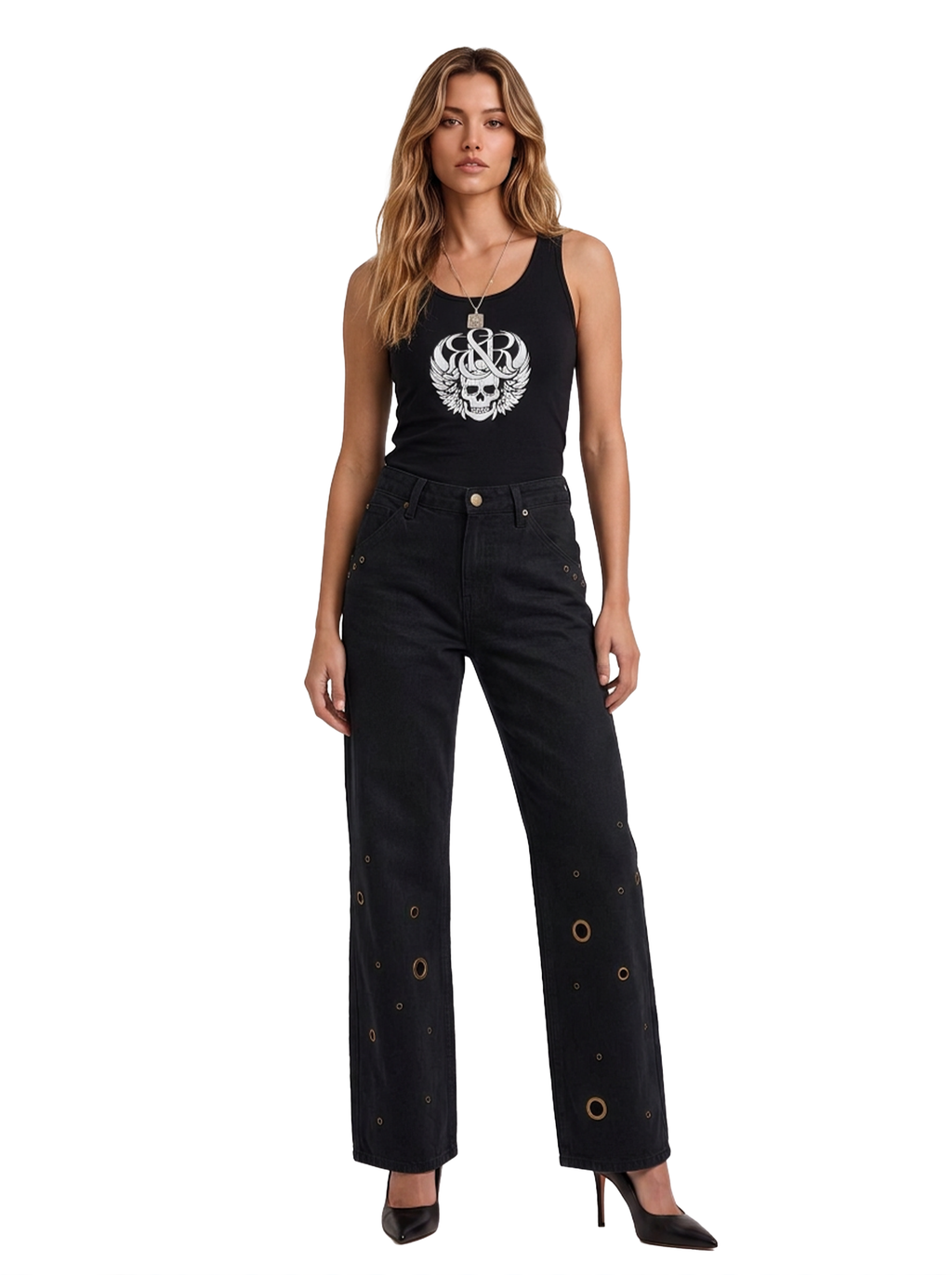 Rowan Gold Eyelet Barrel Leg Jean