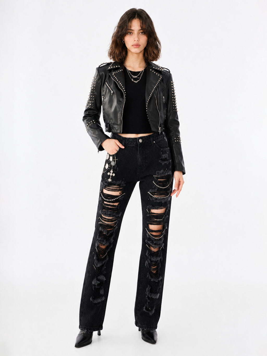 Studded Shoulder Moto Jacket