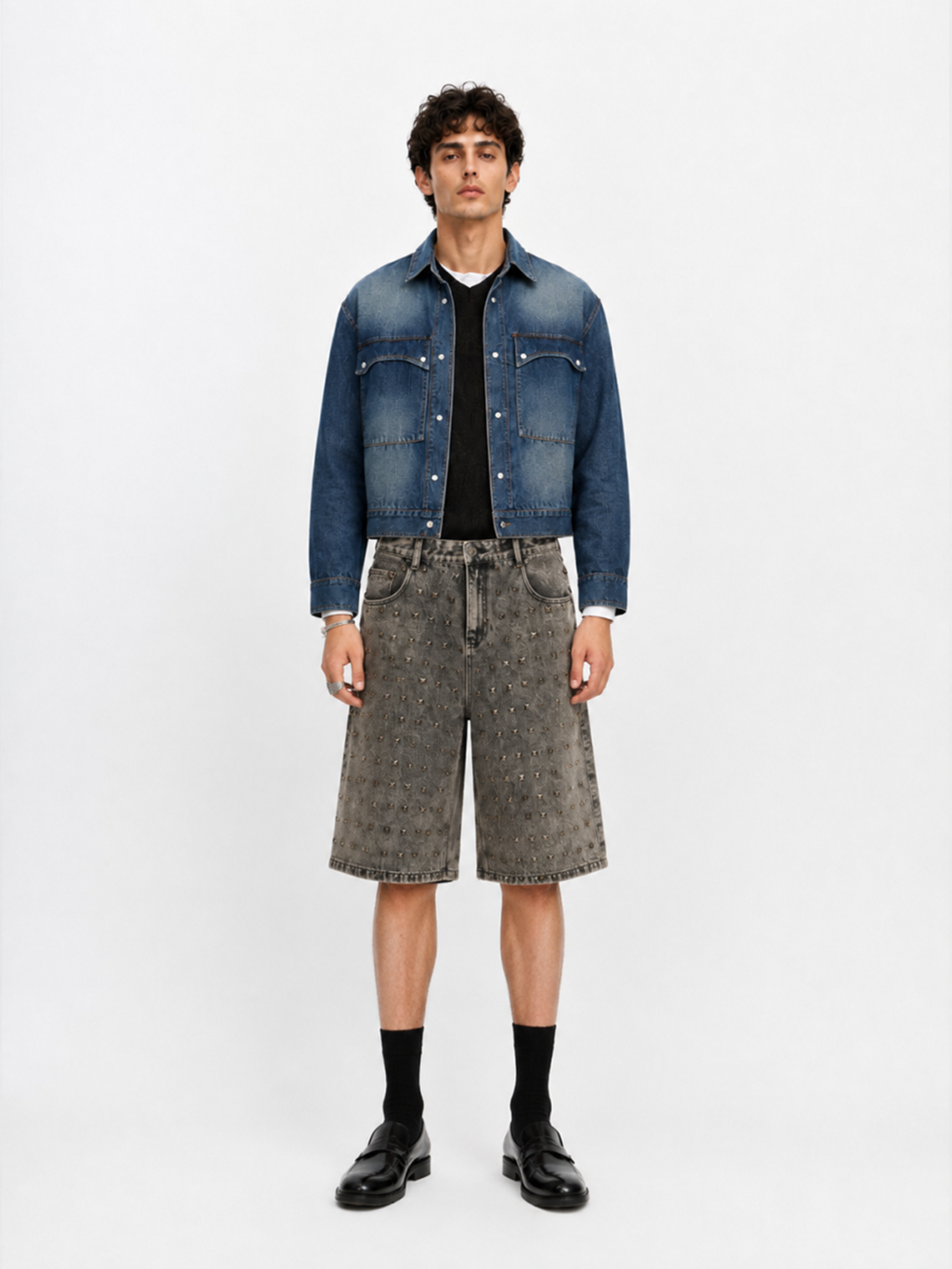 Allover Stud Denim Shorts