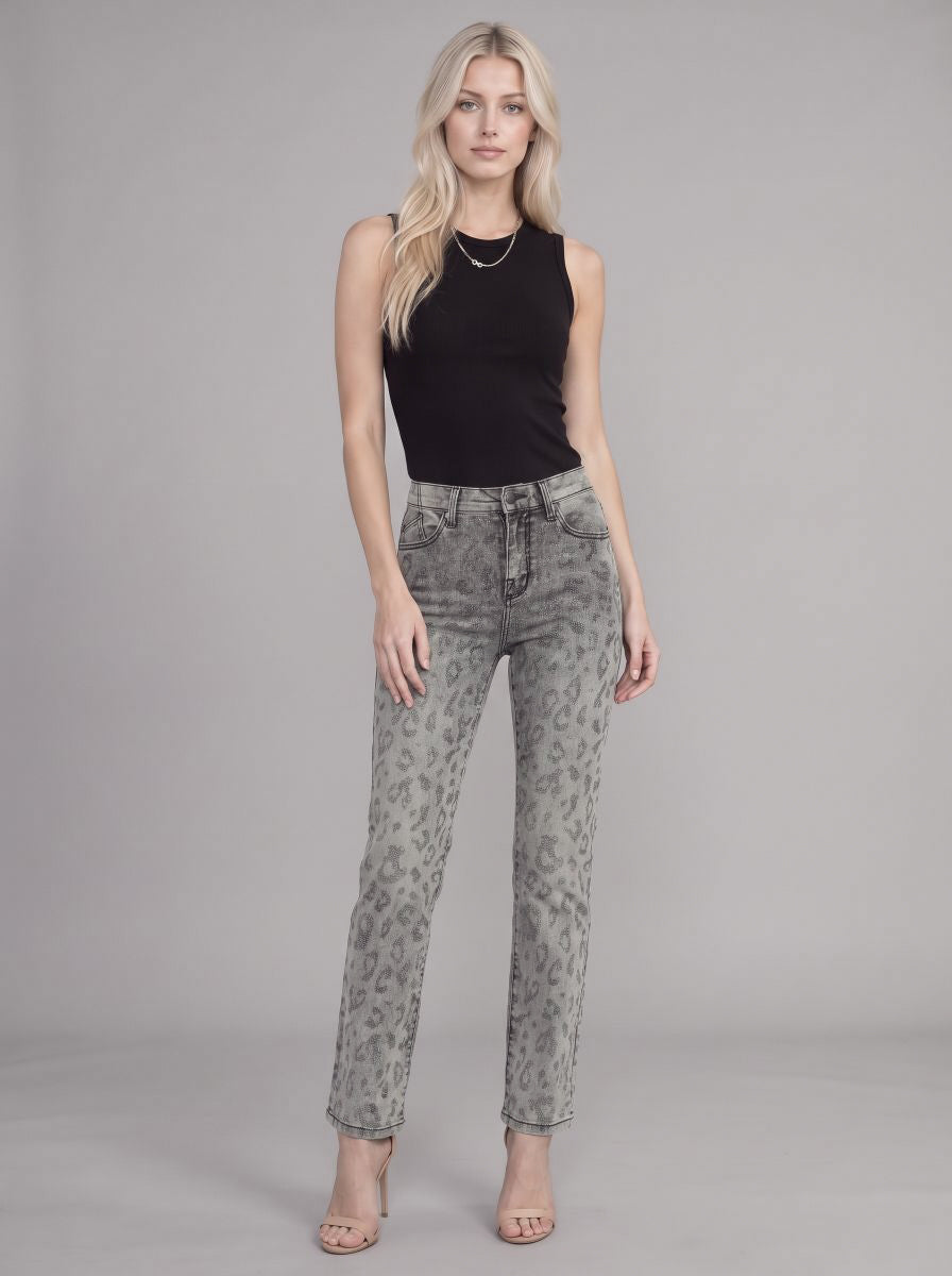 Kaia Grey Leopard Straight Jean