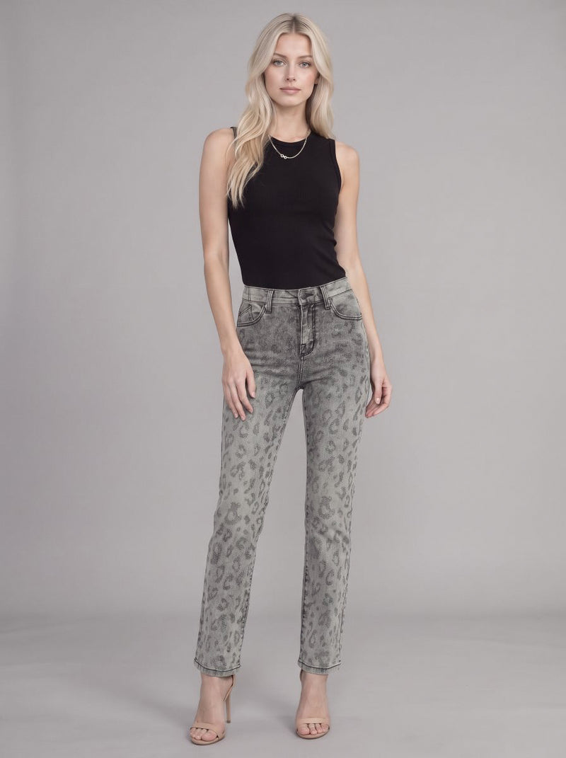 Kaia Grey Leopard Straight Jean