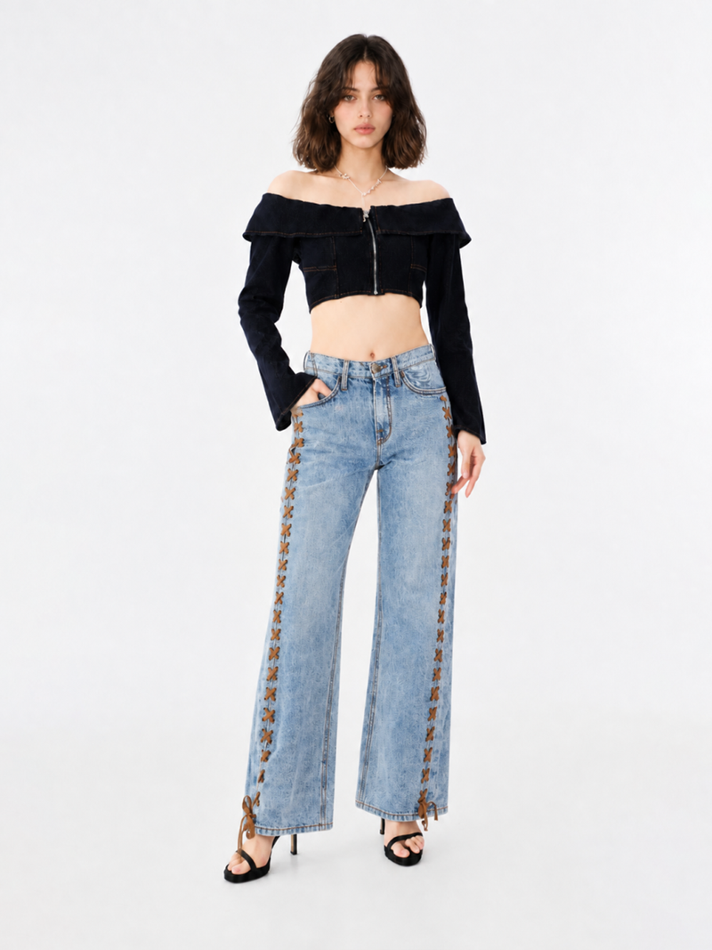 Stella Tan Lace-Up Relaxed Straight Jean
