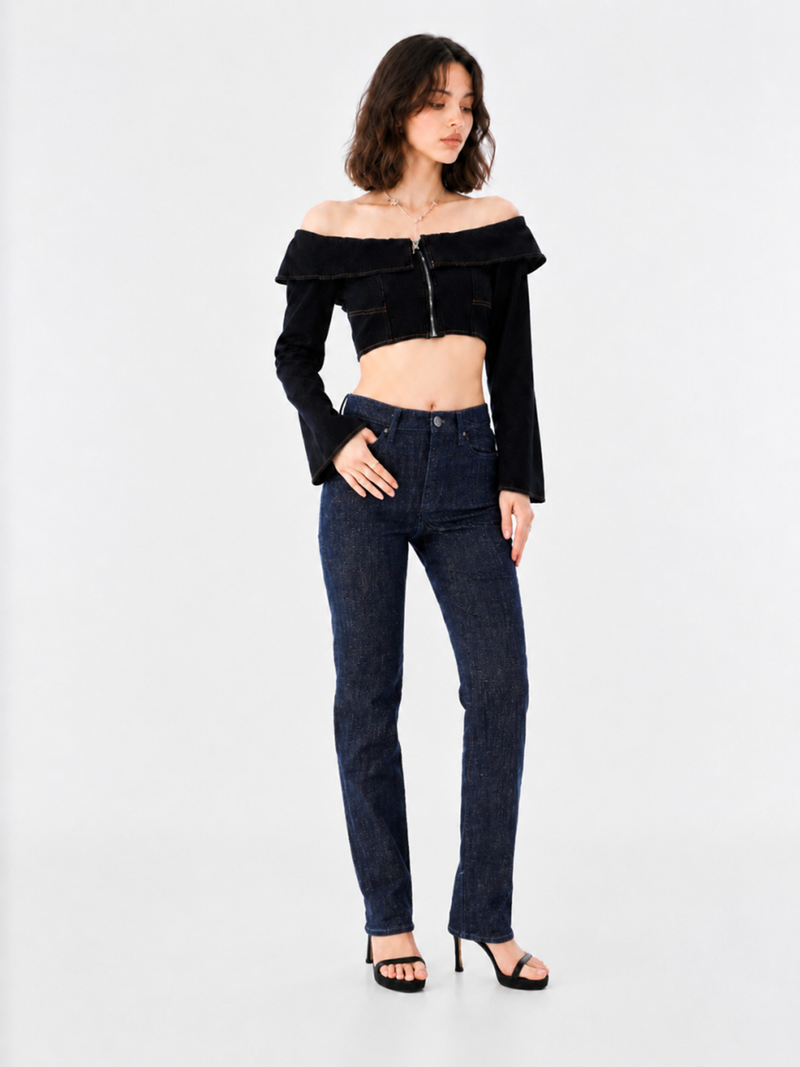 Kaia Blue R Embroidered Straight Jean
