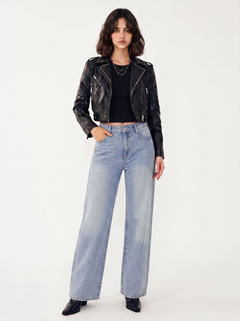 Kaia Studded Card Pocket Straight-Leg Jean