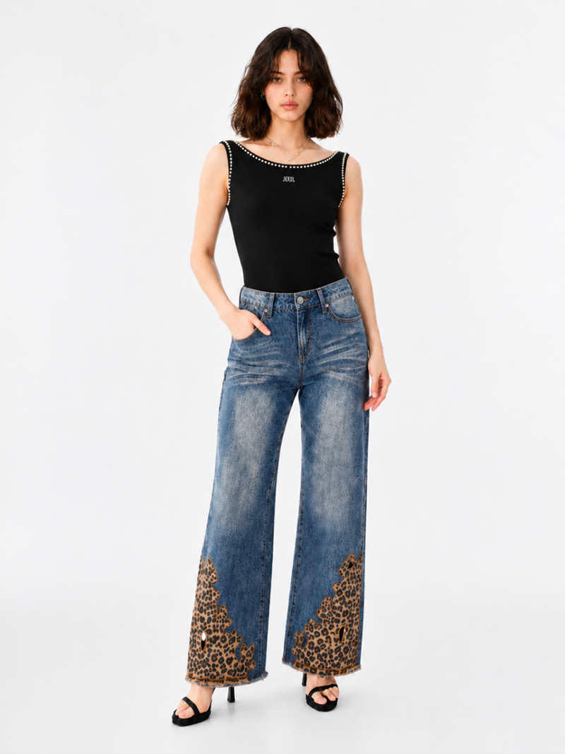 Rhinestone Trim Fitted Tank Top