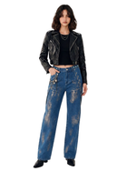 Rebel Distressed Lace-Up Wide Leg Jean