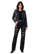 Women's Embroidered Cropped Leather Jacket