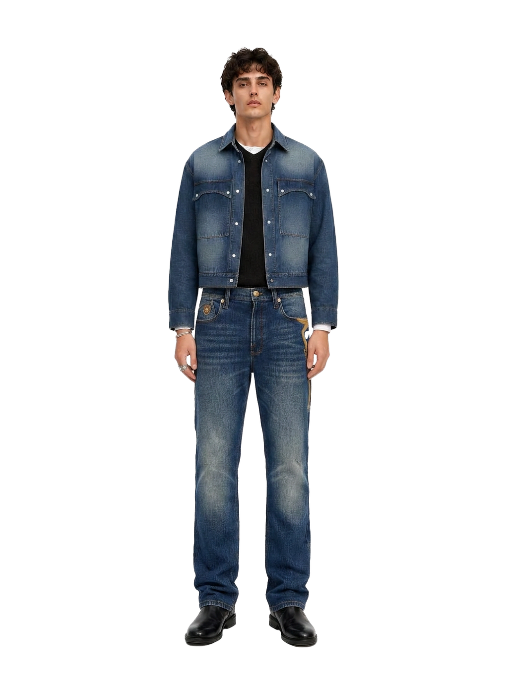 Neil Contrast Appliqué Straight Leg Jean
