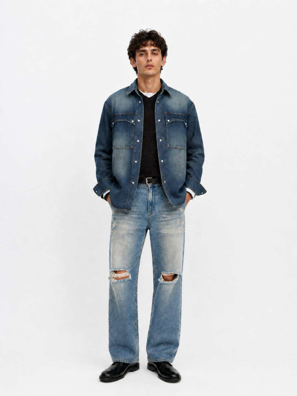 Neil Mid Rise Rhinestone-Embellished Straight Jean