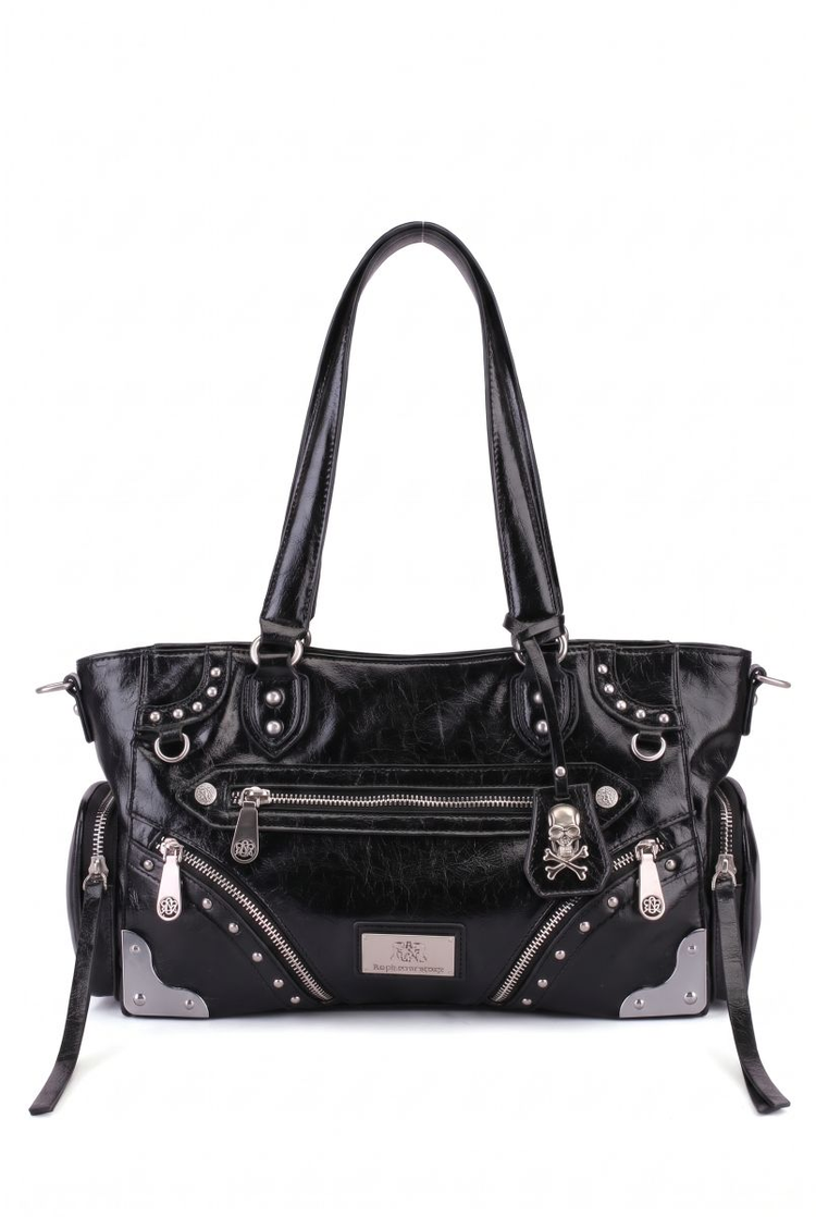 Women's Studded Zip-Pocket Tote Shoulder Bag