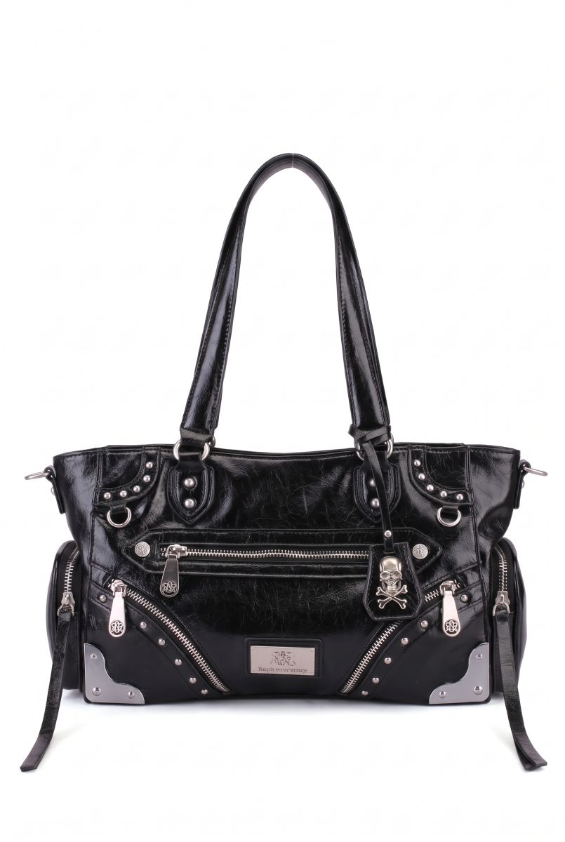 Women's Studded Zip-Pocket Tote Shoulder Bag