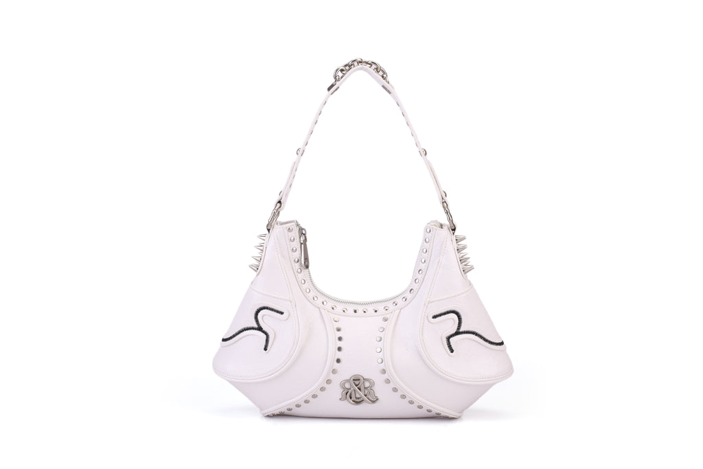Studded Shoulder Bag with Spiked Hardware and RR Logo Detail