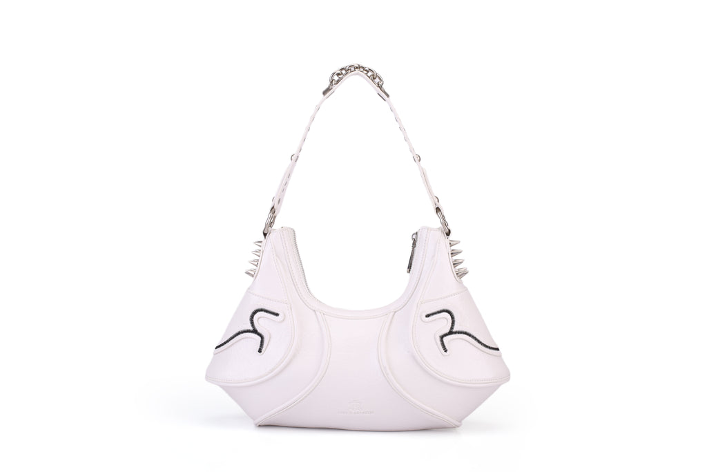 Studded Shoulder Bag with Spiked Hardware and RR Logo Detail