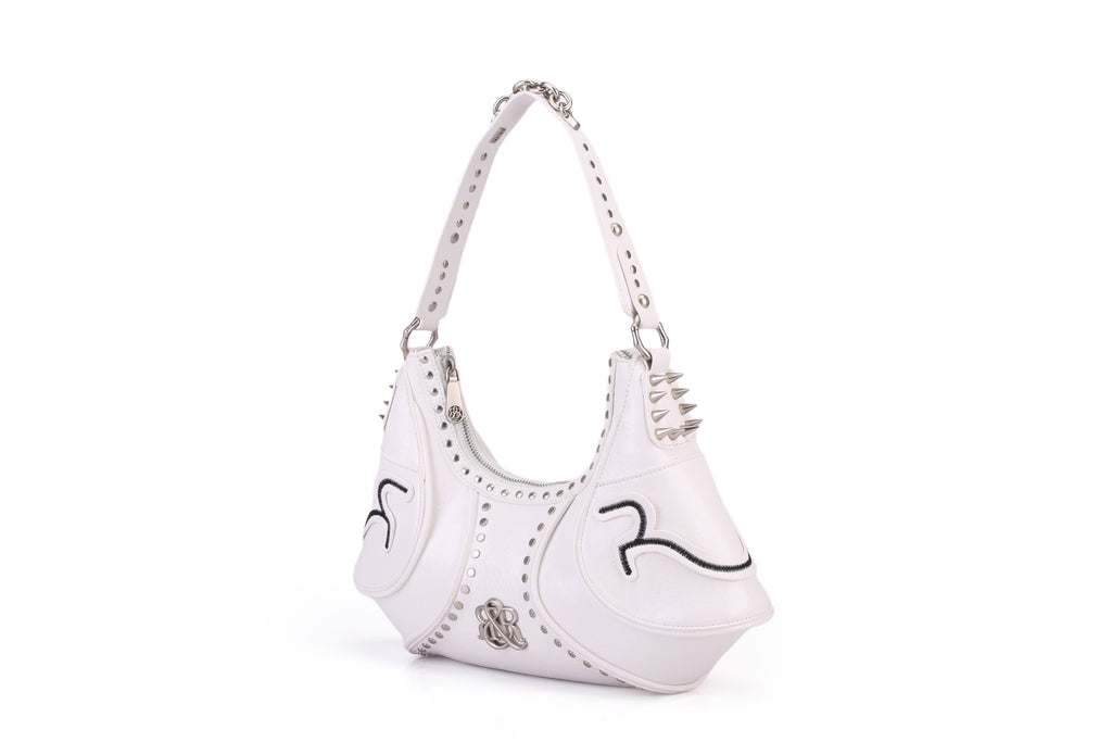 Studded Shoulder Bag with Spiked Hardware and RR Logo Detail