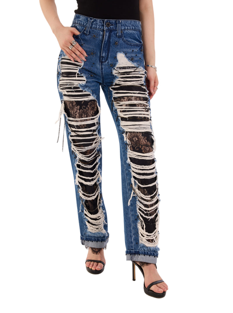 Kaia Ladder Distressed Straight Jean