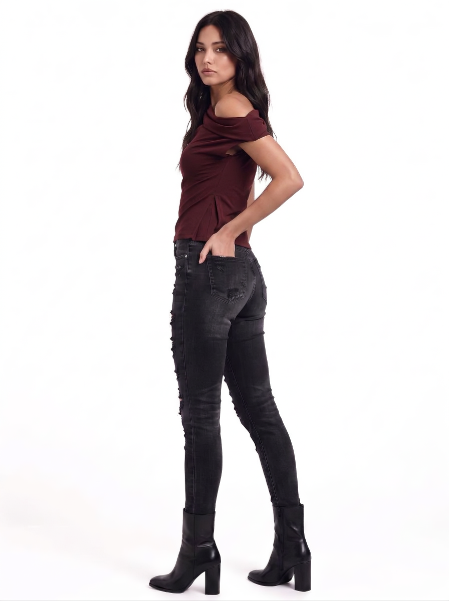 Asymmetric Neckline Fitted Top