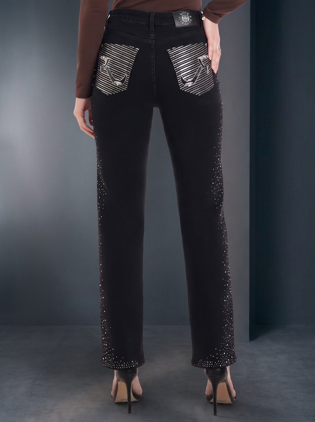Kaia Mid Rise Crystal Spray Straight Jean