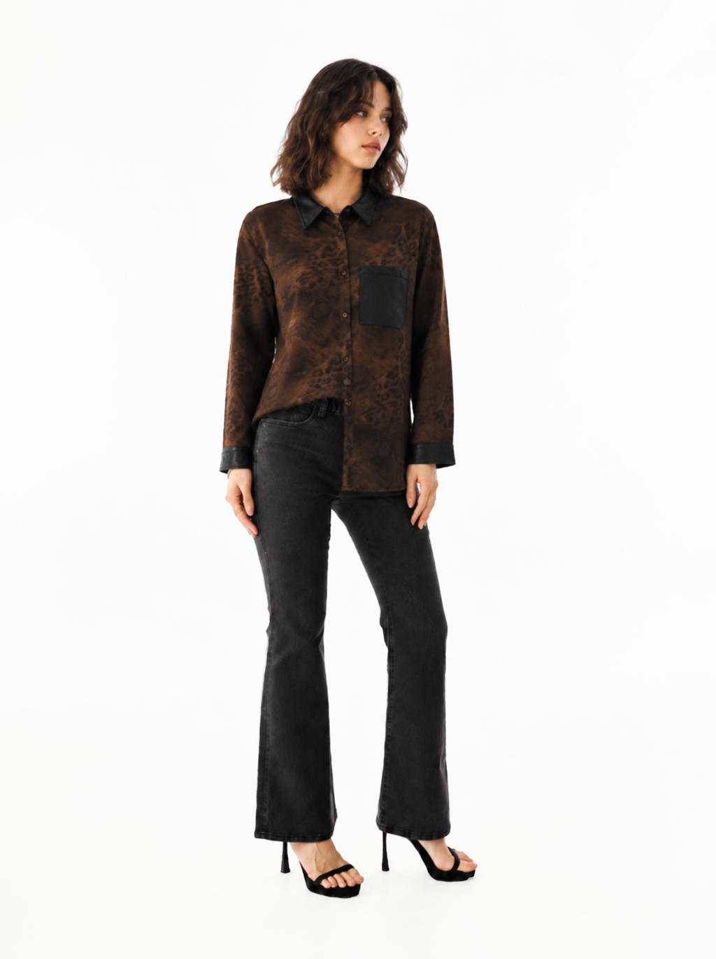 Leopard Print Contrast Denim Jacket