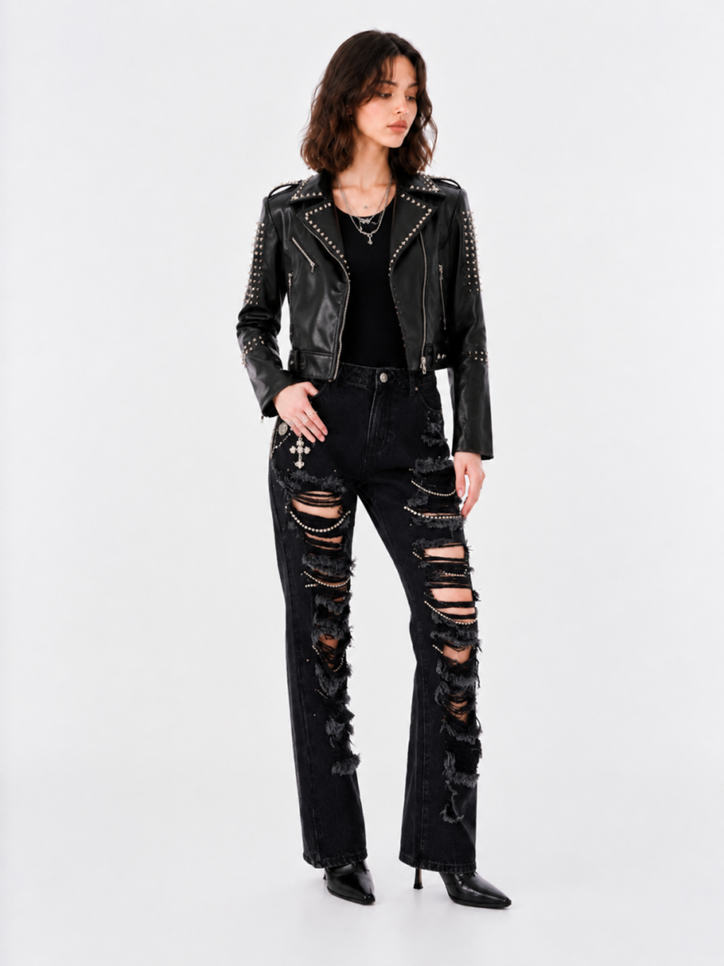 Studded Shoulder Moto Jacket