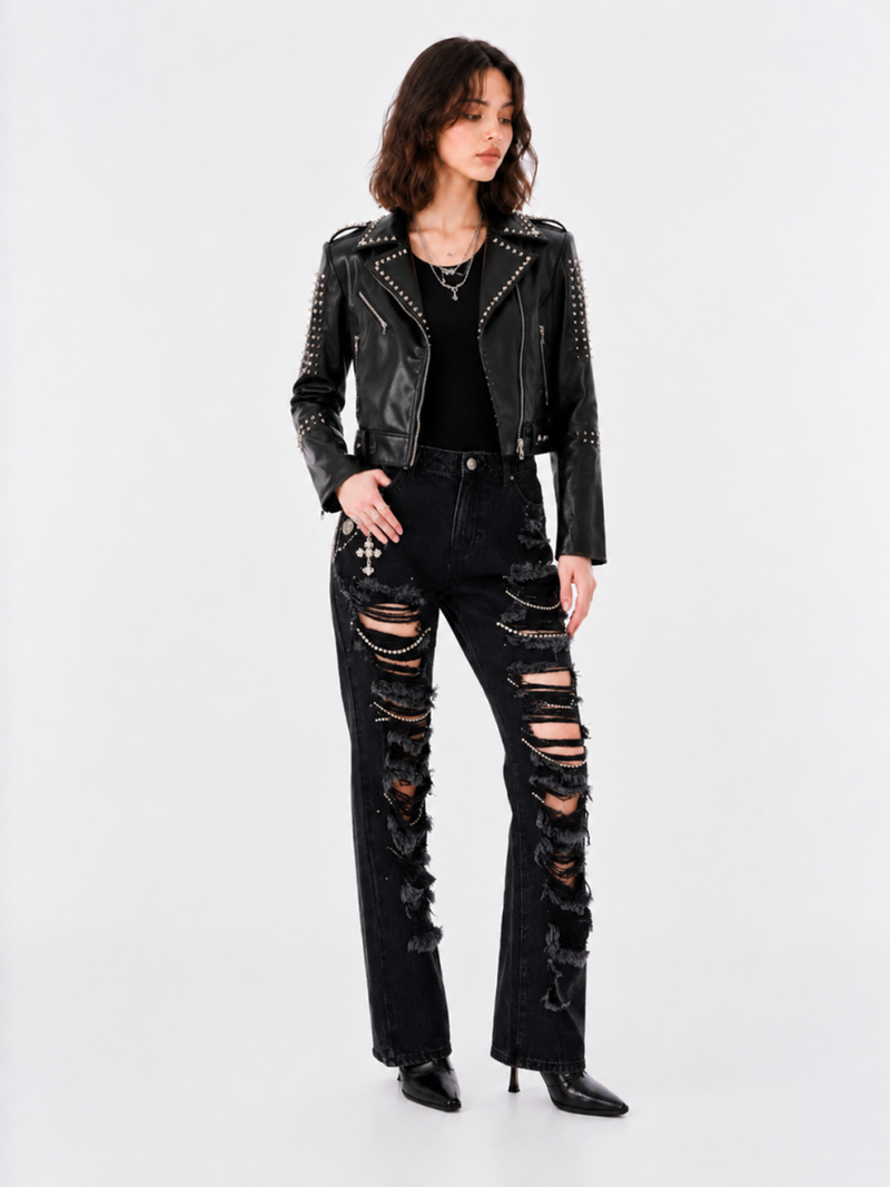 Studded Shoulder Moto Jacket