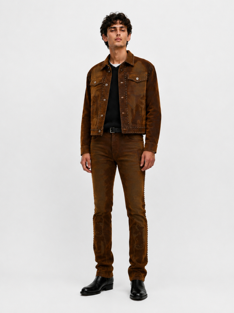 Vintage Brown Studded Denim Jacket