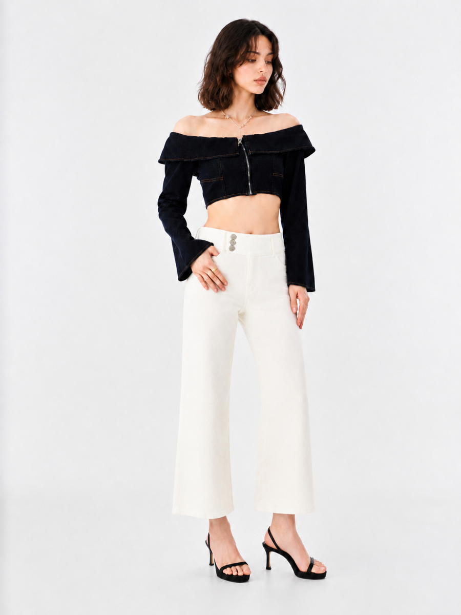 Triple Button Denim Bermuda Shorts
