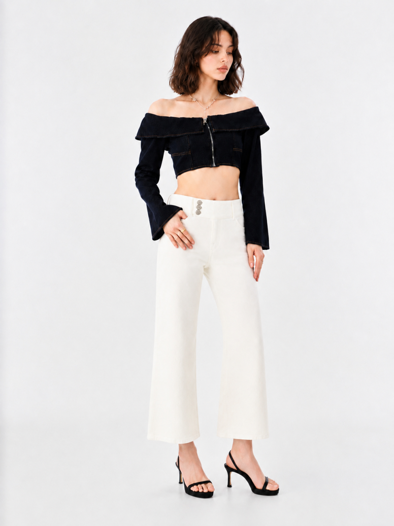 Triple Button Denim Bermuda Shorts
