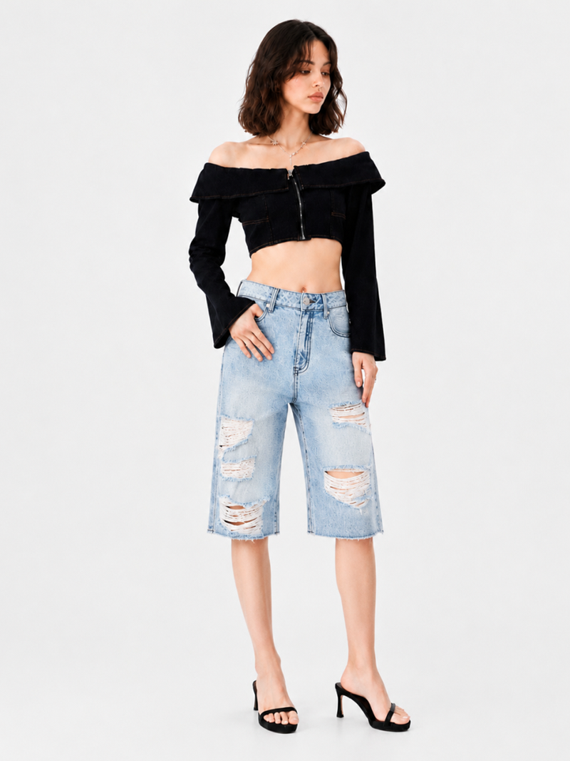 Distressed Bermuda Denim Shorts