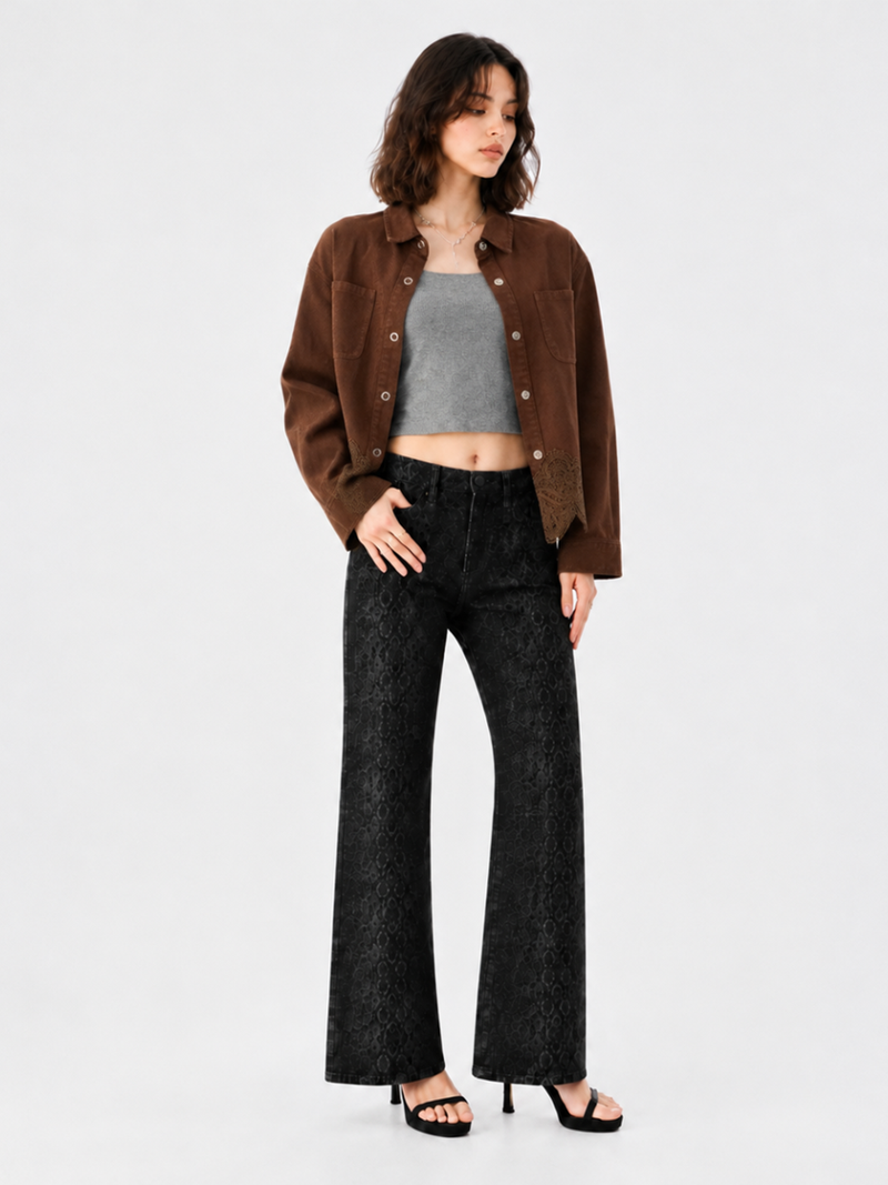 Lace-Hem Denim Shirt