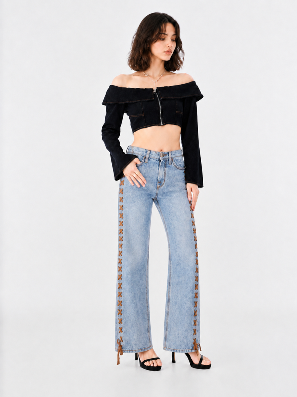 Stella Tan Lace-Up Relaxed Straight Jean