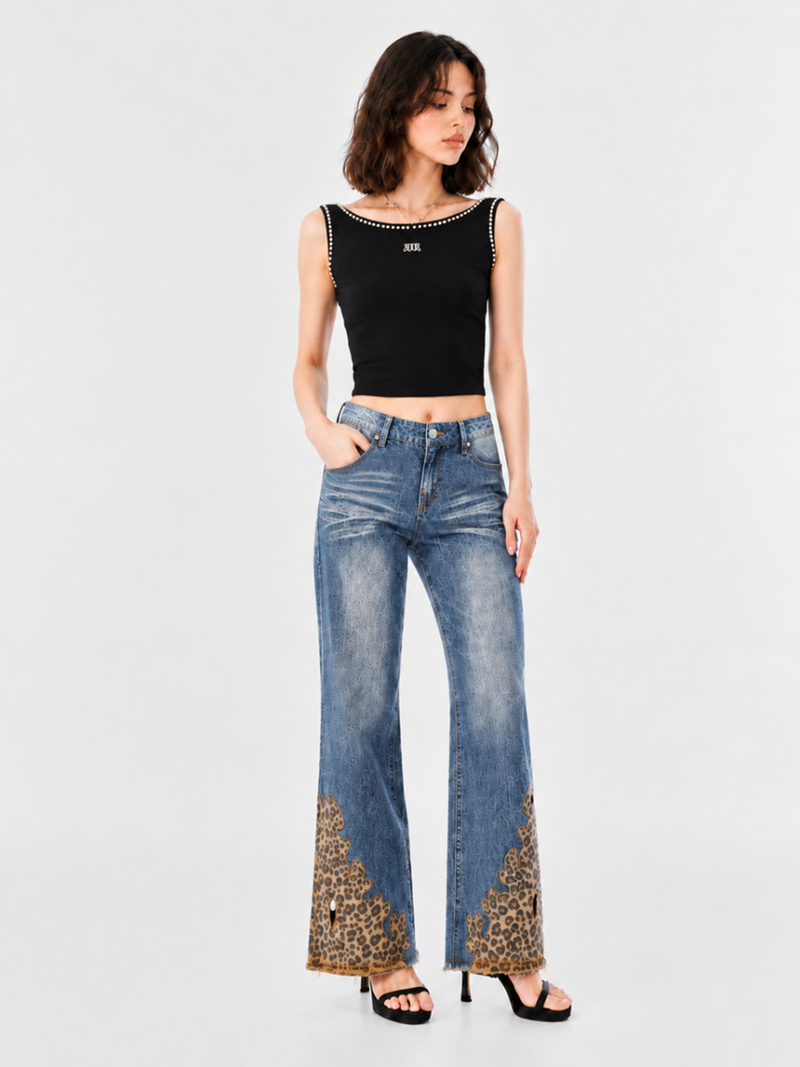 Rhinestone Trim Fitted Tank Top