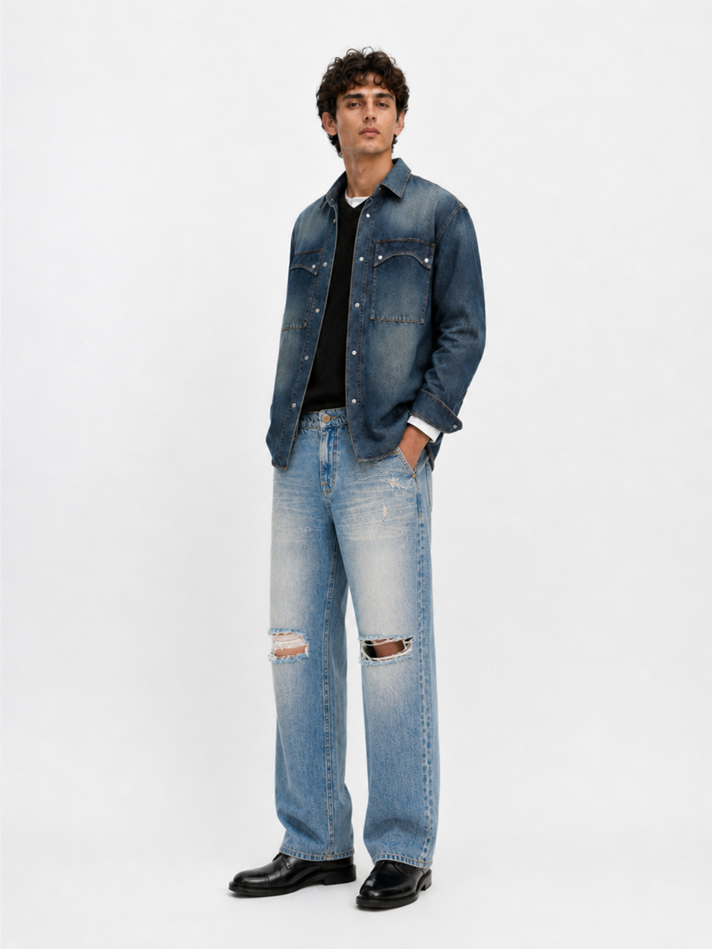 Neil Mid Rise Rhinestone-Embellished Straight Jean