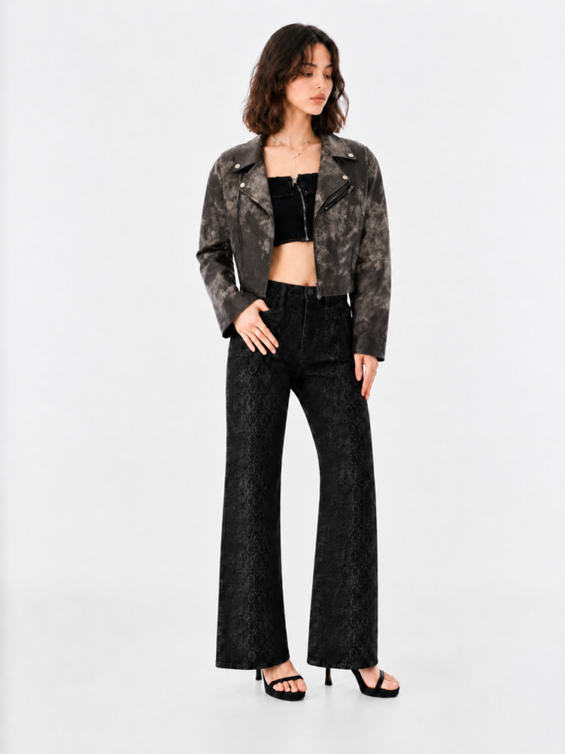 Mottled Faux Leather Moto Jacket