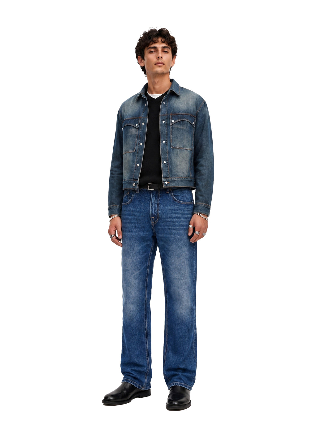 Grady Mid Rise Contrast Stitch Relaxed Straight Jean