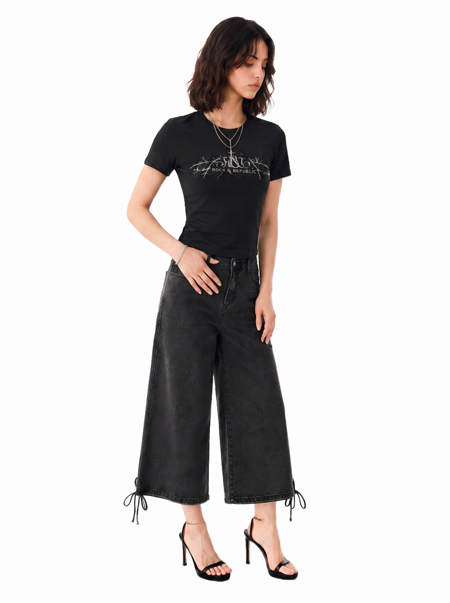 Bermuda Tie-Hem Denim Shorts