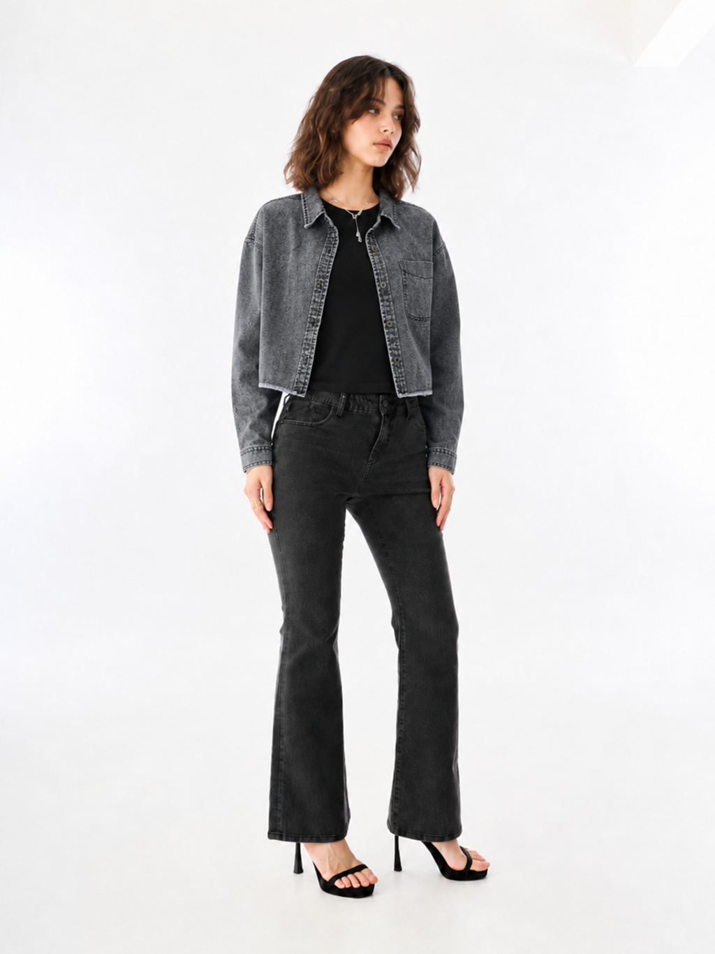Washed Grey Cropped Denim Jacket