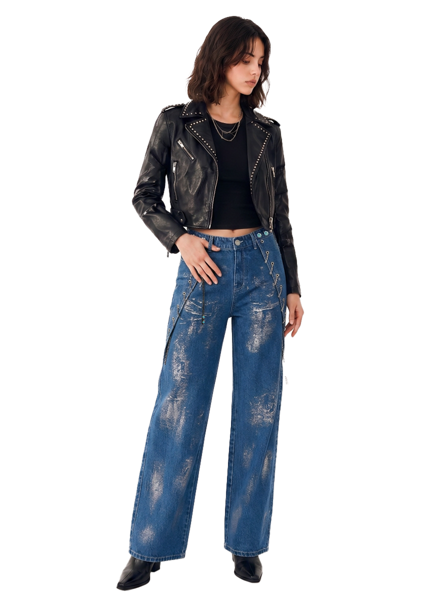 Rebel Distressed Lace-Up Wide Leg Jean