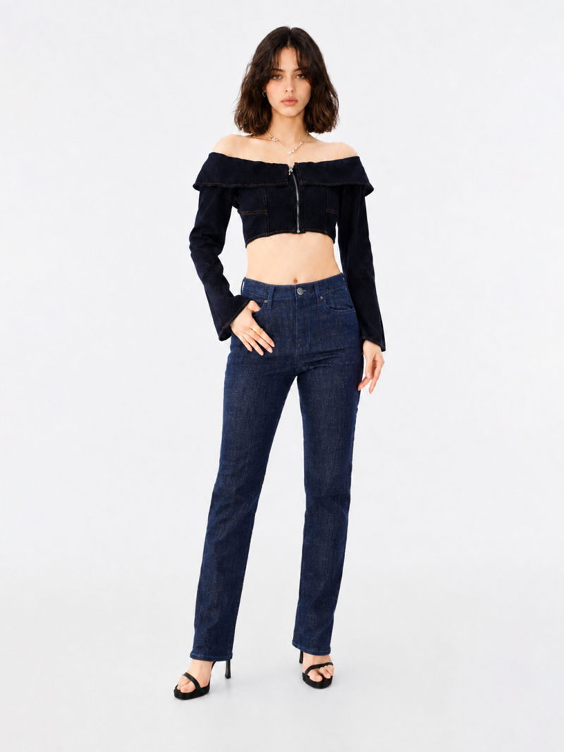 Kaia Blue R Embroidered Straight Jean