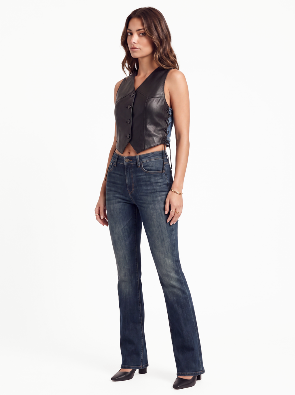 Lace-Up Coated Denim Vest