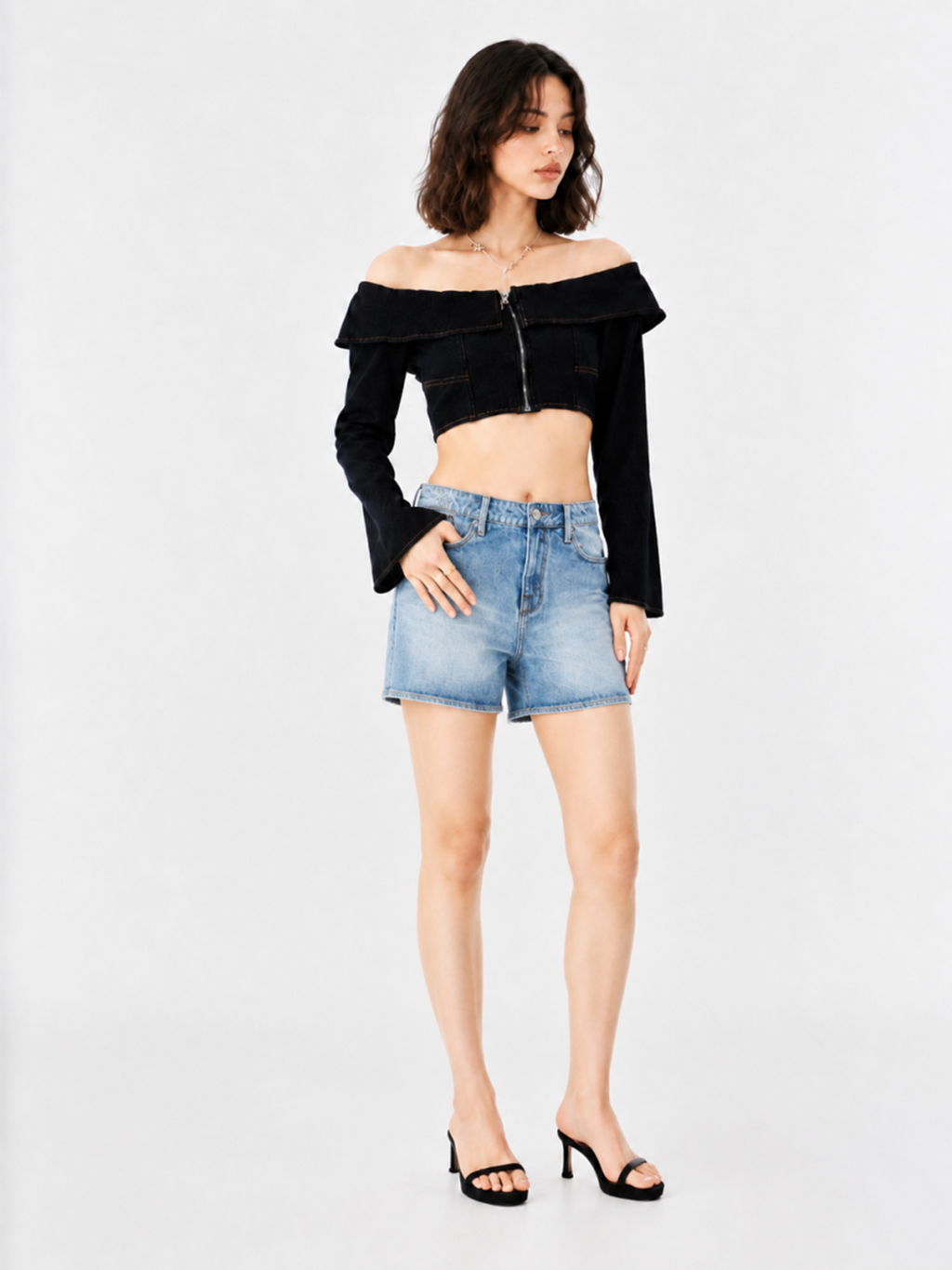Asymmetric Wrap Denim Shorts