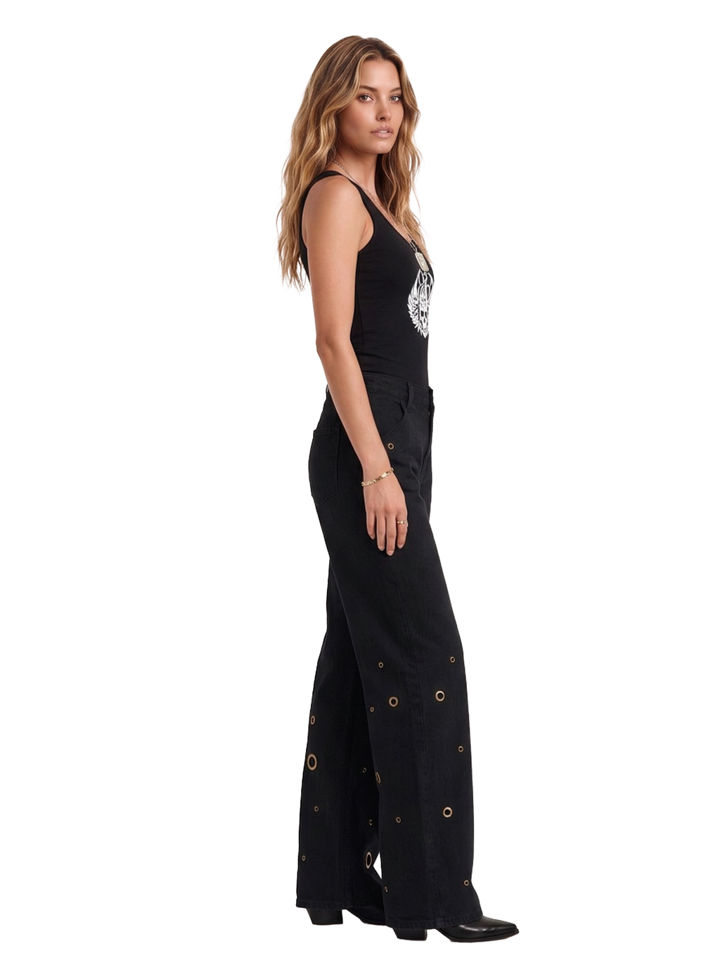 Rowan Gold Eyelet Barrel Leg Jean