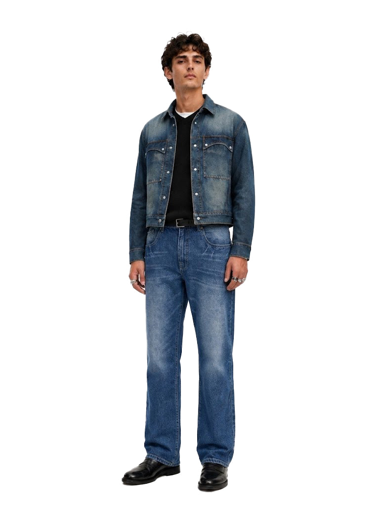 Grady Mid Rise Contrast Stitch Relaxed Straight Jean