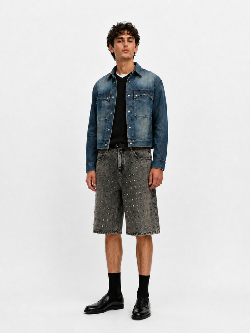 Allover Stud Denim Shorts