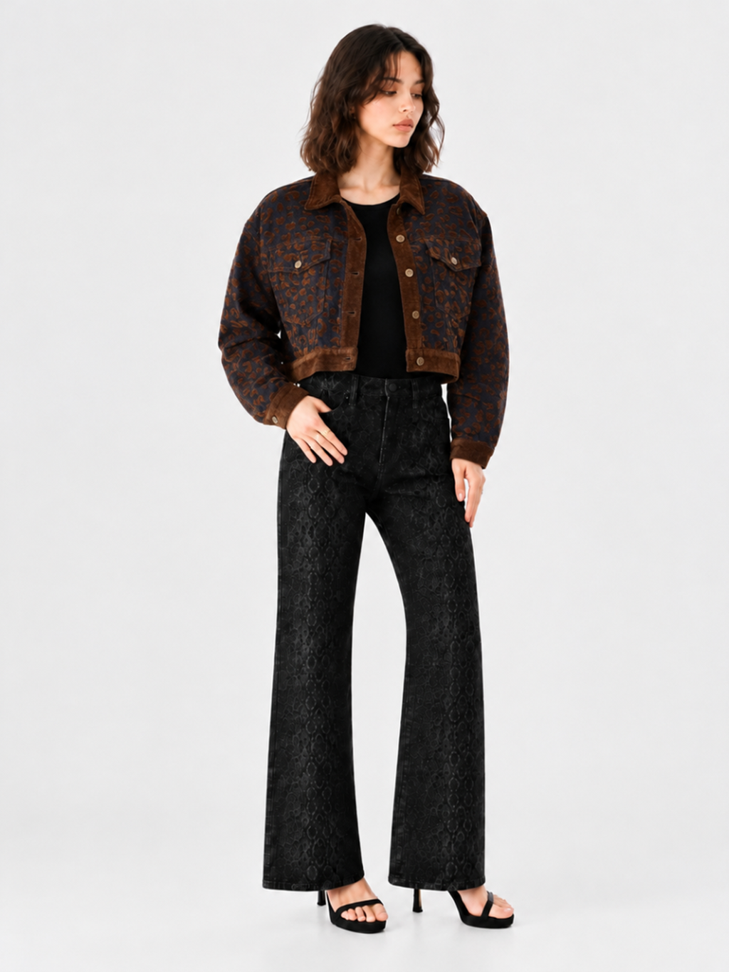 Leopard Print Cropped Denim Jacket
