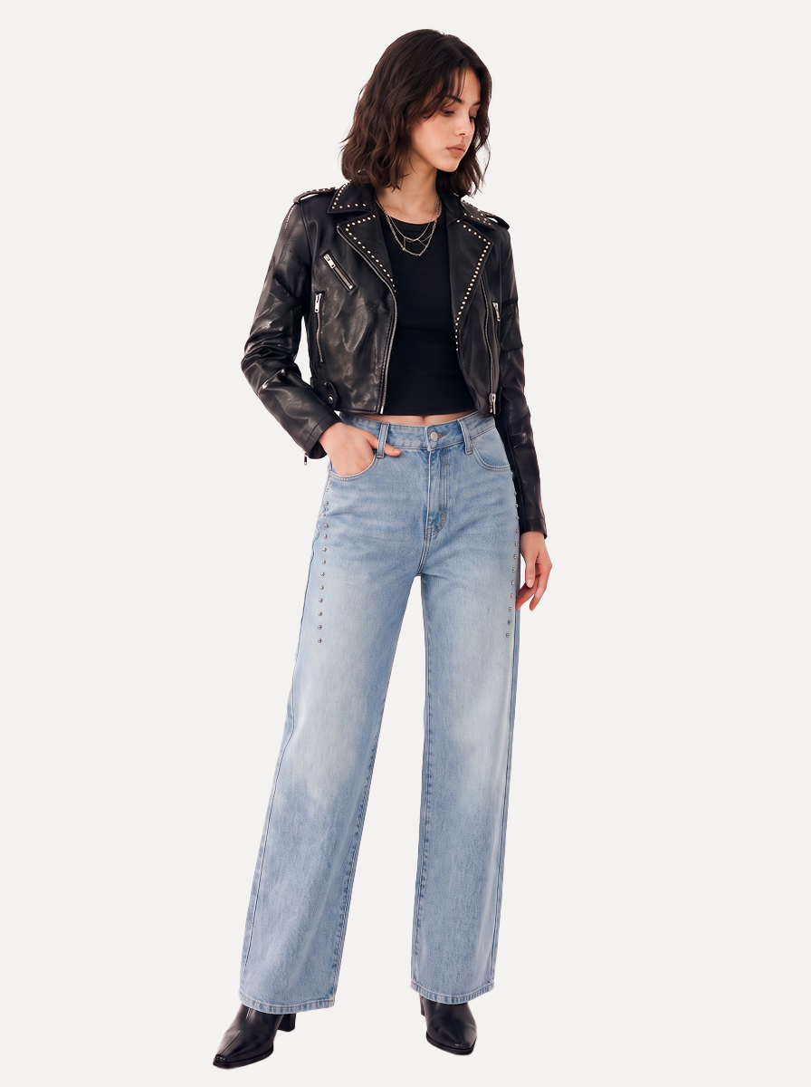 Kaia Studded Card Pocket Straight-Leg Jean