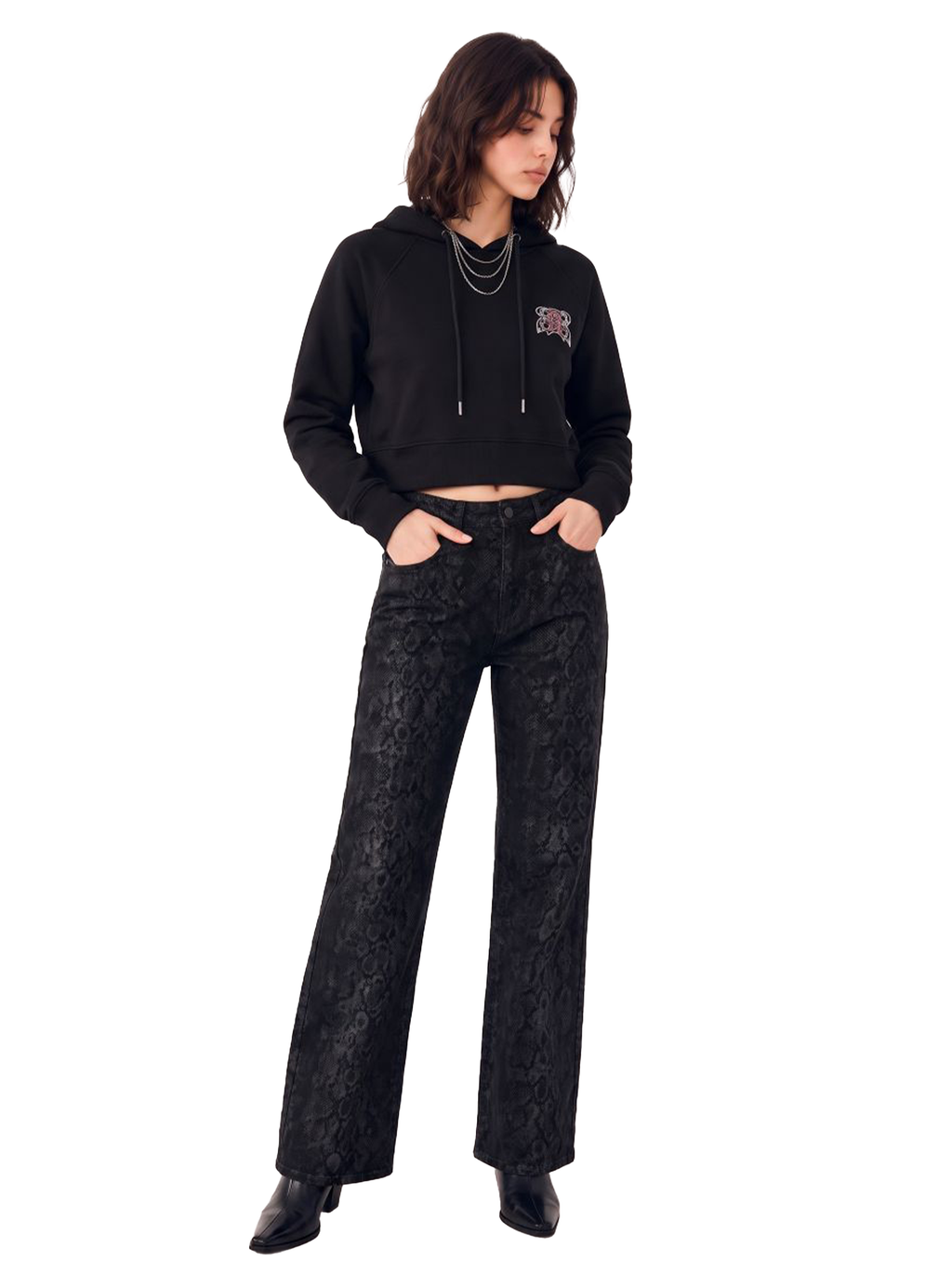 Embroidered Logo Cropped Hoodie