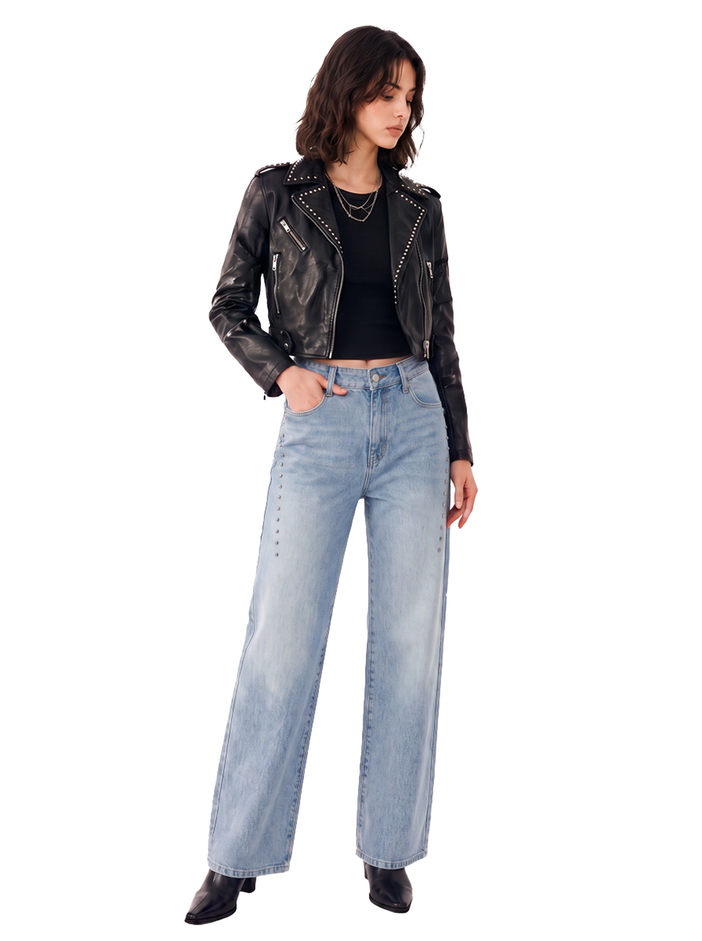 Kaia Studded Card Pocket Straight-Leg Jean